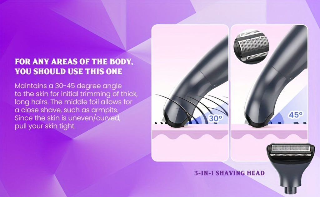Women's Electric Bikini Trimmer Body Shaver Cordless Painless Razor Replaceable Heads Facial Hair Eyebrow Nose Ear Hair Removal Sensitive Skin