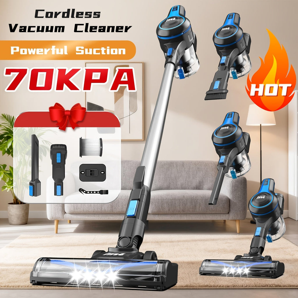 Cordless Vacuum Cleaner 2-in-1 Corded 70KPA Powerful Suction | 6-in-1 Handheld Vacuum with Detachable Battery 45-Min Runtime LED Brush Head 50.5oz Dust Cup | For Hardwood Floor Carpet Pet Hair Home Car