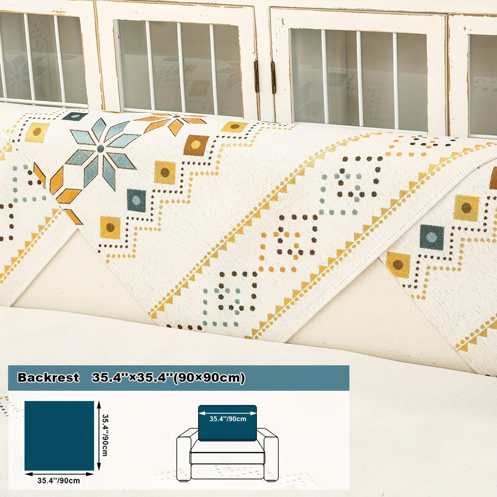 Boho Chenille Sofa Cover Non-Slip Jacquard Woven Couch Slipcover Pet Friendly Machine Washable 2 3 4 Seat Backrest Grey White Orange Bohemian Style