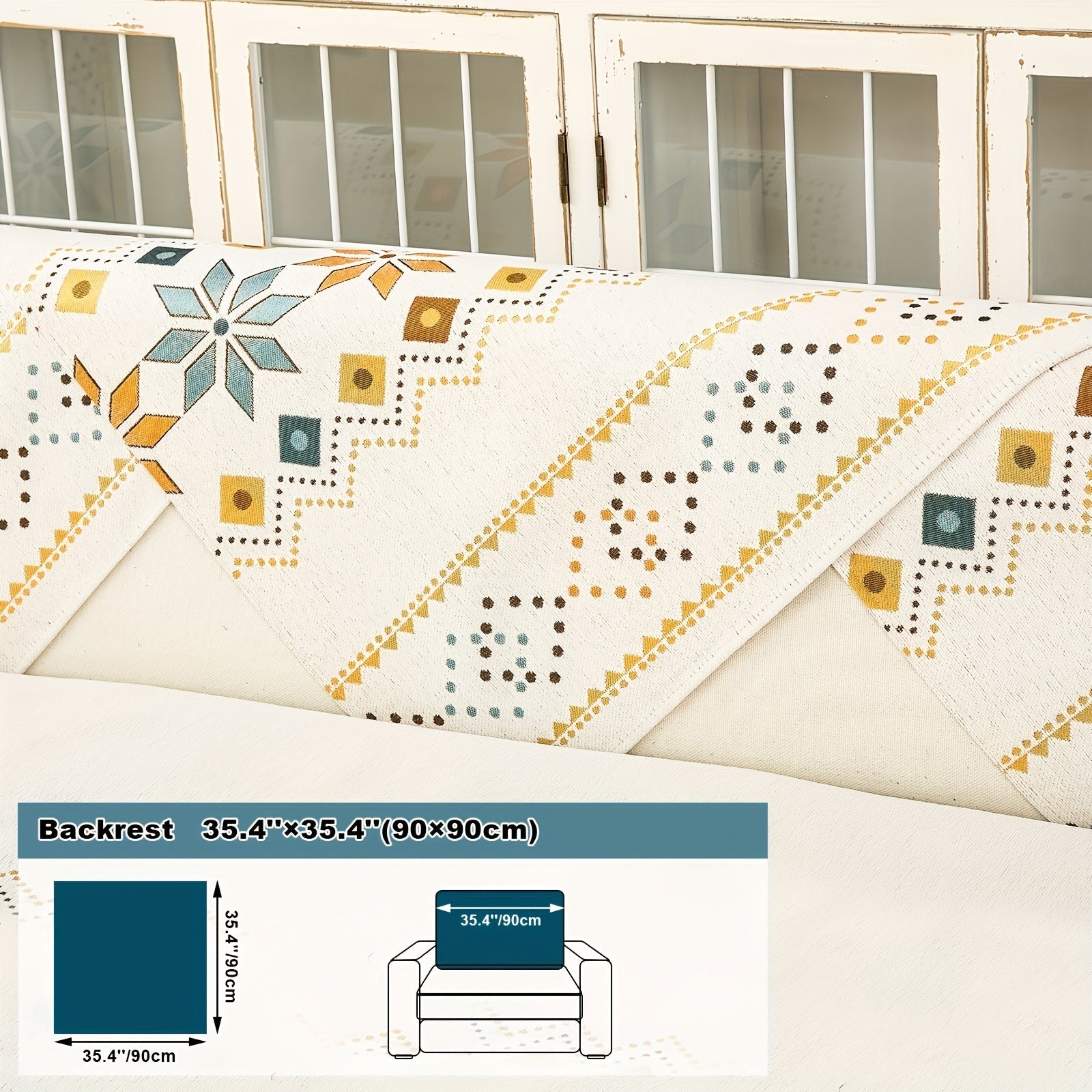 Boho Chenille Sofa Cover Non-Slip Jacquard Woven Couch Slipcover Pet Friendly Machine Washable 2 3 4 Seat Backrest Grey White Orange Bohemian Style