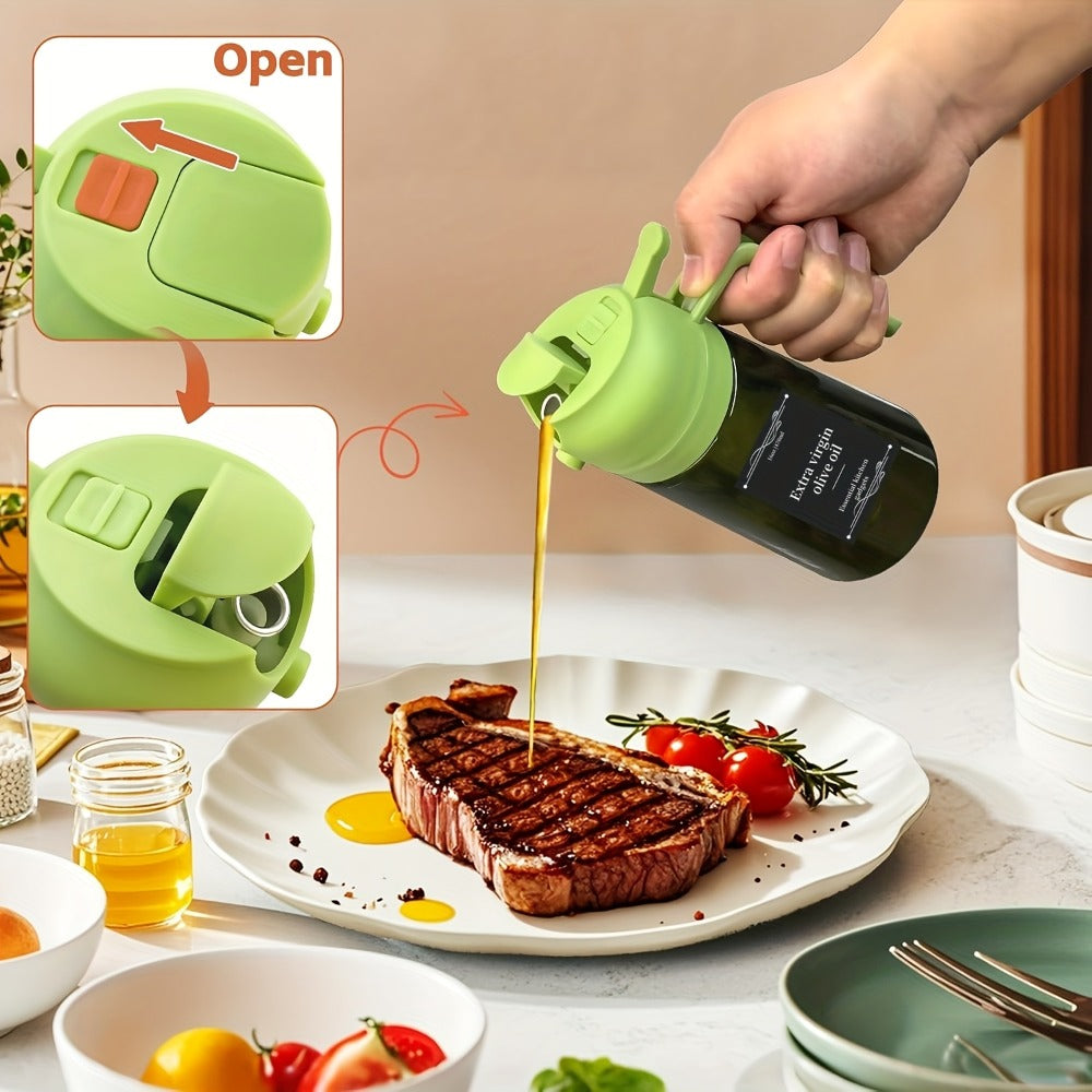 Olive Oil Dispenser Bottle 2-in-1 Glass Oil Sprayer & Dispenser 16oz Kitchen Cooking Oil Bottle with Labels for BBQ, Salad, Air Fryer & Grilling ¨C 2 Pack