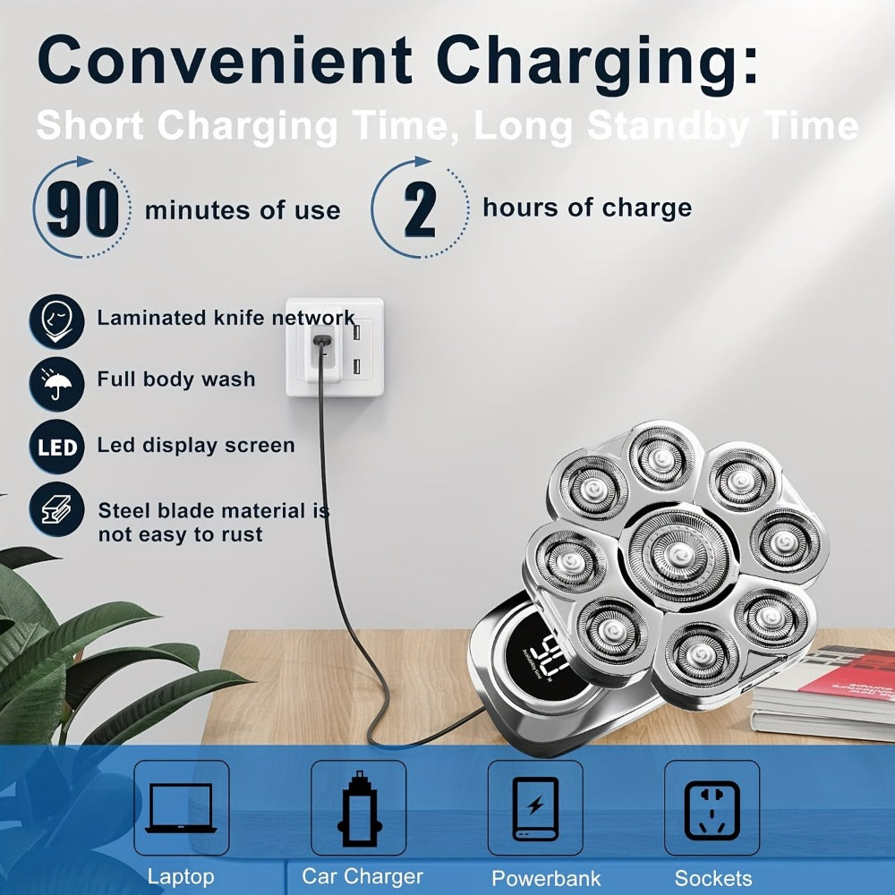 9D Electric Head Shaver for Bald Men ¨C 5-in-1 Cordless Rechargeable Bald Head Razor & Grooming Kit for Home and Travel