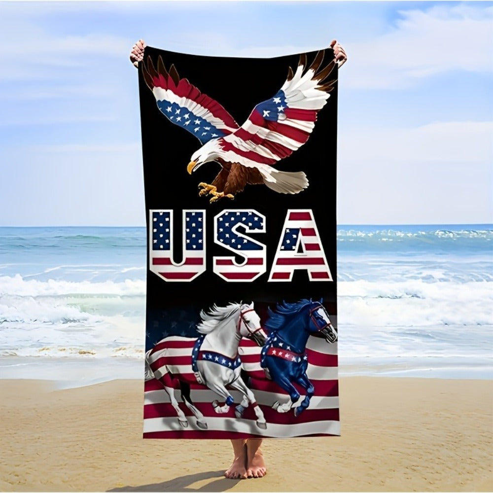 Patriotic Beach Towel American Flag Eagle Design Quick Dry Lightweight Soft Absorbent Polyester Pool Swim Towel USA 4th of July Gift