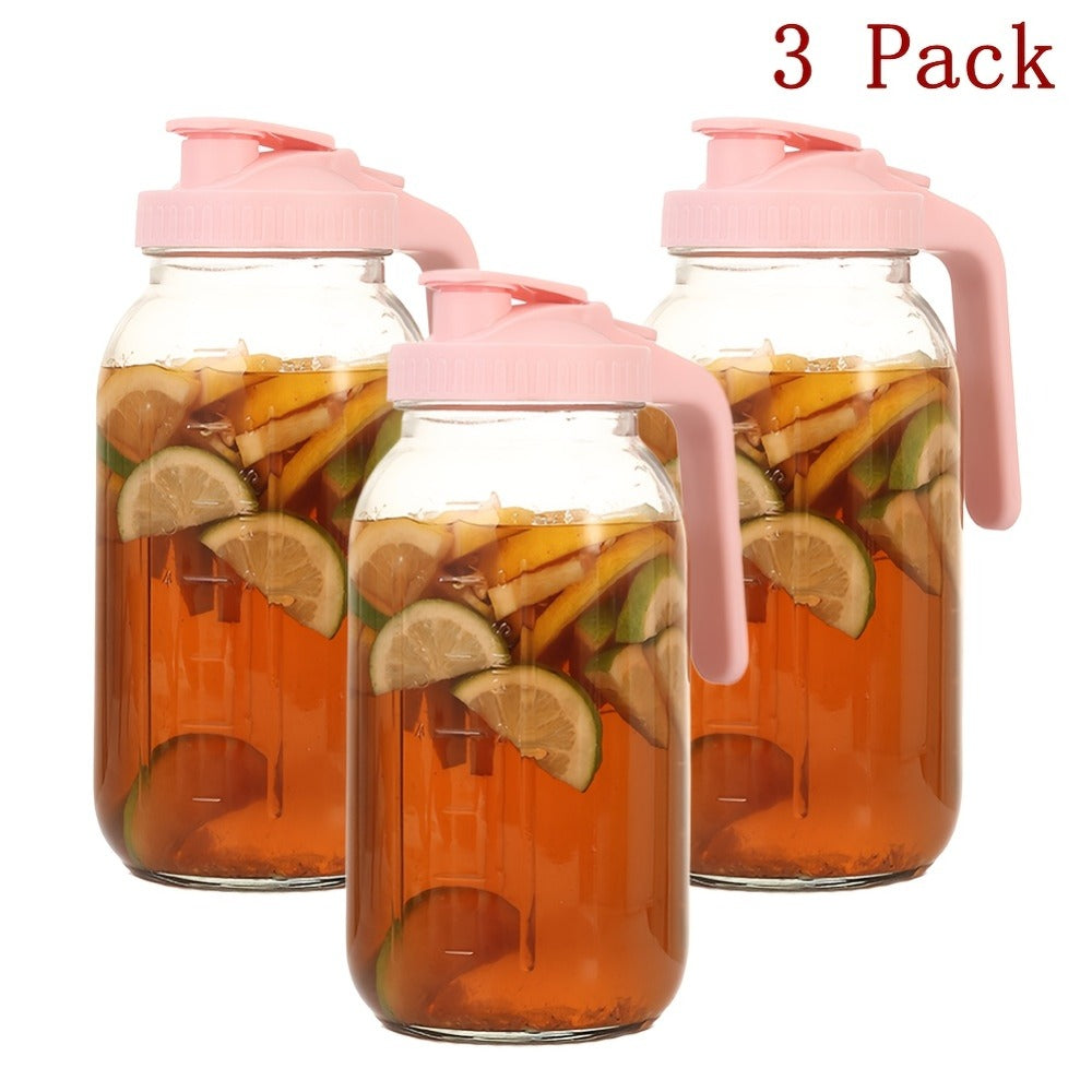 64oz Mason Jar with Handle and Lid 2/3 Pack ¨C BPA-Free Borosilicate Glass Beverage Carafe, Leak-Proof Drinking Jar for Juice, Water, Iced Tea