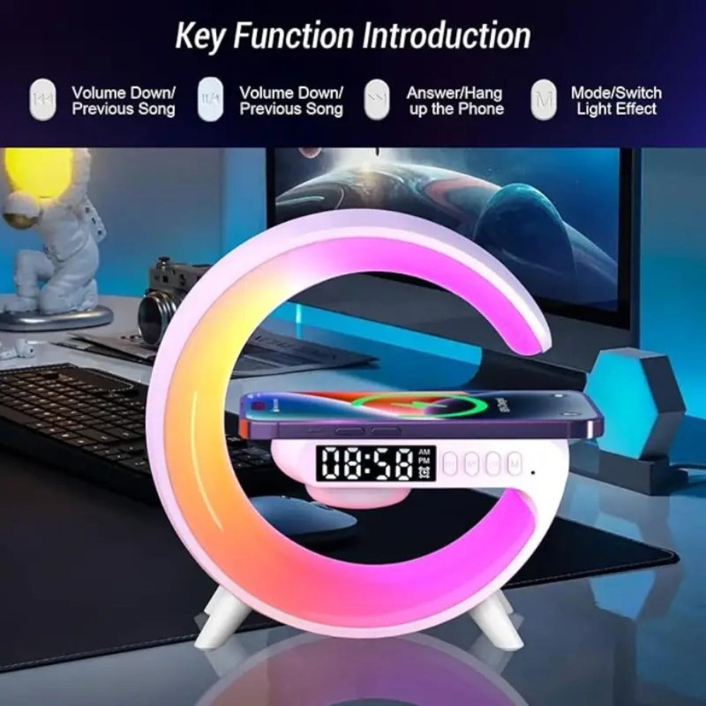 Wireless Charger with RGB Night Light ¨C 4-in-1 Bluetooth Speaker Alarm Clock Wake Up Light, 256 RGB Colors, Qi Fast Charging for iPhone Samsung, Bedside Nightstand Lamp