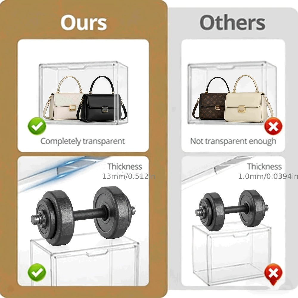 Clear Purse Organizer for Closet ¨C Transparent Acrylic Handbag Display Case with Magnetic Door, Dustproof Stackable Storage Box for Purses, Bags, Collectibles & Cosmetics, Set of 3