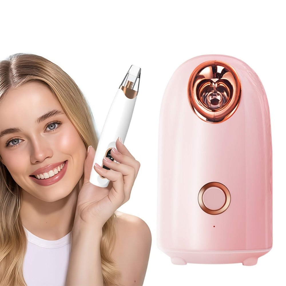 Blackhead Remover & Facial Steamer Combo - Pore Cleansing Home Spa Beauty Device for Dry Skin, Nose & Face Care, Unisex Skin Care Tool - Basic, Deluxe & Flagship Models, Great Gift Idea