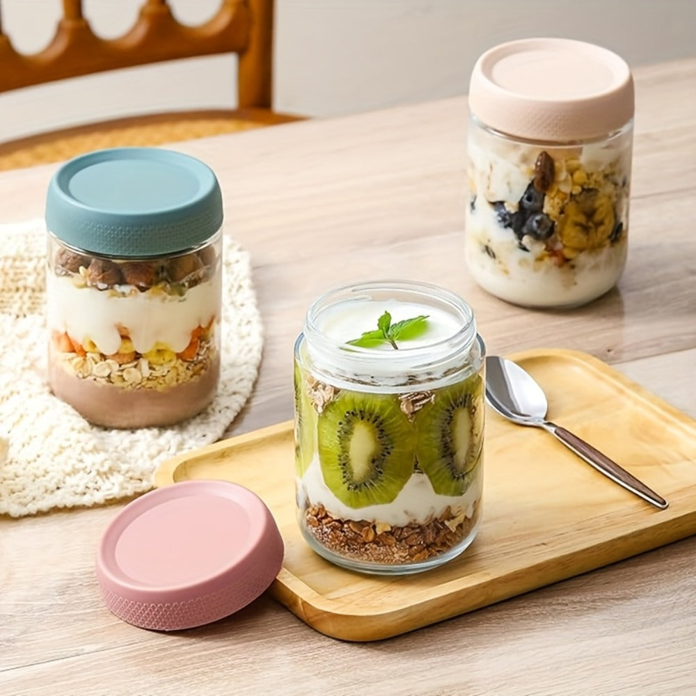 Wide Mouth Mason Jars with Airtight Lids 6 Pack 16oz - Glass Food Storage Containers for Overnight Oats Yogurt Snacks Spices and Salad, Clear Round Glass Jars with Optional Protective Silicone Sleeves for Kitchen Pantry and Meal Prep