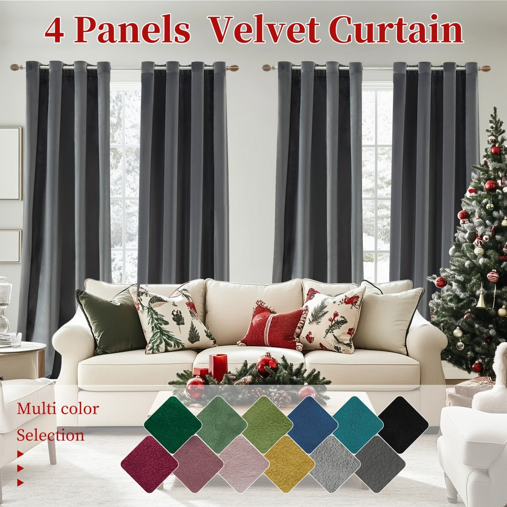 Blackout Curtains 4 Panels Velvet Thermal Insulated Noise Reducing Grommet Top Room Darkening Drapes for Living Room Bedroom Decor