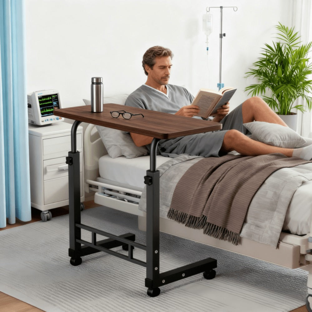 Adjustable Height Rolling Overbed Nursing Table 3-Layer Shelves Heavy Duty Bedside Tray for Elderly Patient Home Hospital Rehabilitation Care Laptop Desk 8 Colors Space Saving