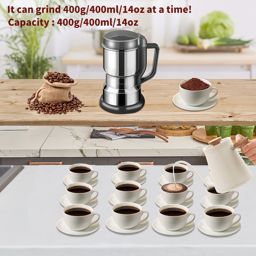 Coffee Bean Grinder 300W 8-Blade Stainless Steel 400g 14oz Large Capacity Up to 36 Cups 10-Second Fast Grinding Spice Grain Nut Dry Food Processor One-Touch Button