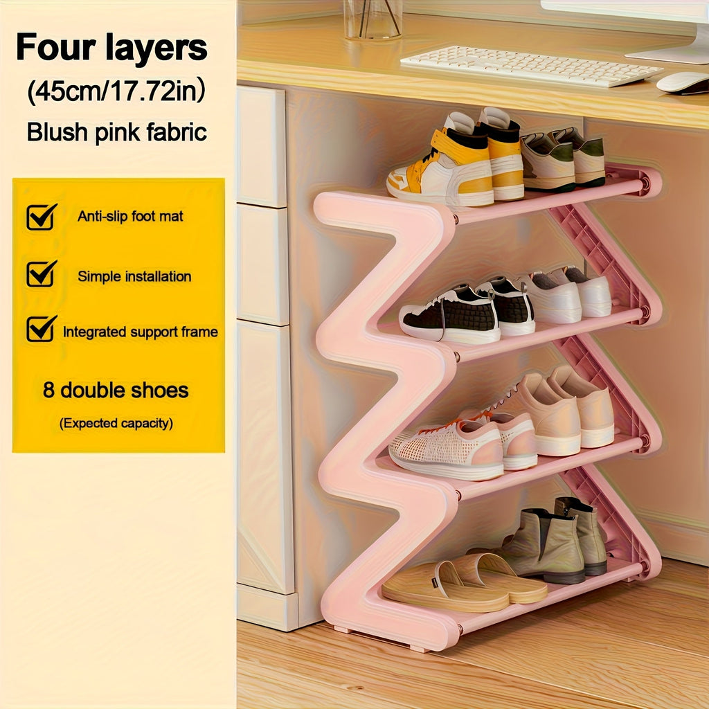 4-Tier Shoe Rack Upgraded Metal Tubes ¨C Multi-Layer Shoe Storage Organizer with Thickened Plastic Parts for Entryway, Doorway, Bedroom, Hallway & Dorm ¨C Graphite Black, Pink, Gray & Blue