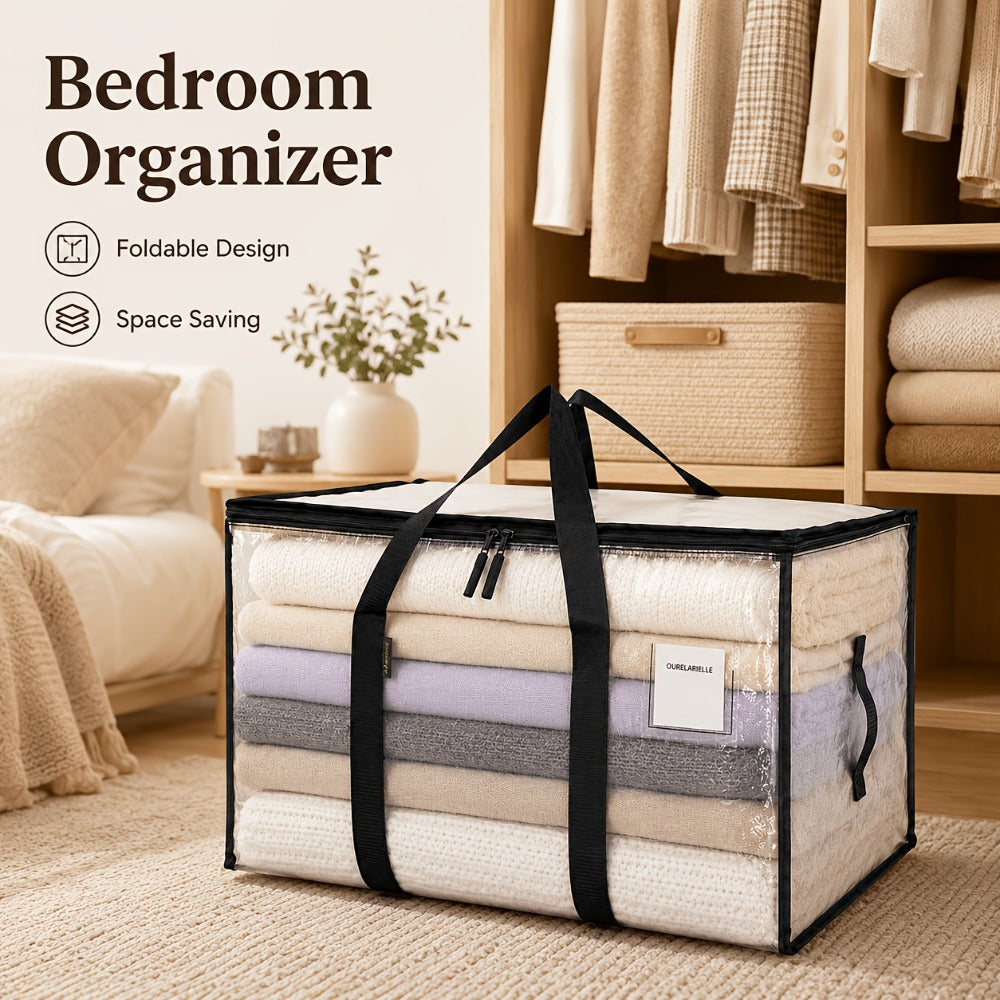 Heavy-Duty Moving Bags Set of 6 ¨C Oversized Storage Totes with Reinforced Handles & Snap-Close Lid, Space Saver Bags for Clothes, Quilts & Moving Supplies, Transparent