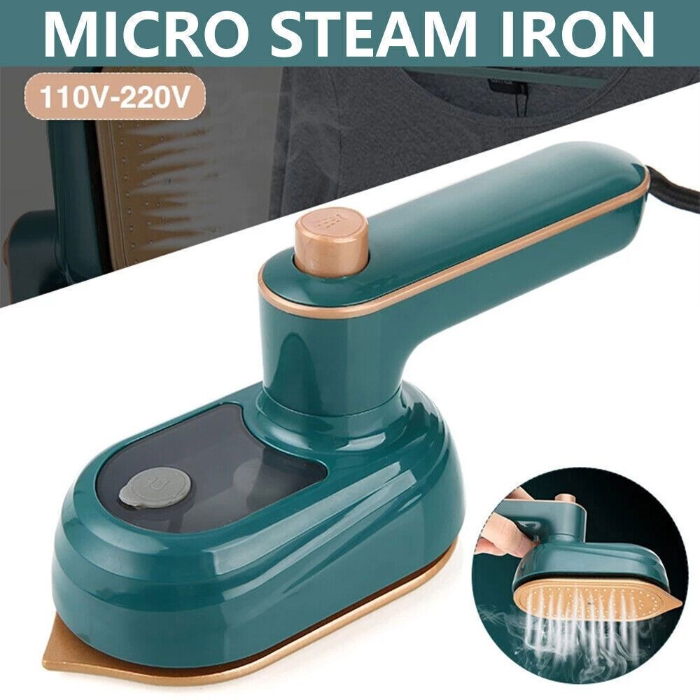 Handheld Steam Iron Portable 33W Dry Wet 2-in-1 Travel Iron 360 Degree Tip Design Transparent Water Tank 50ml Wrinkle Remover for Clothes Shirts Suits Home Travel Green