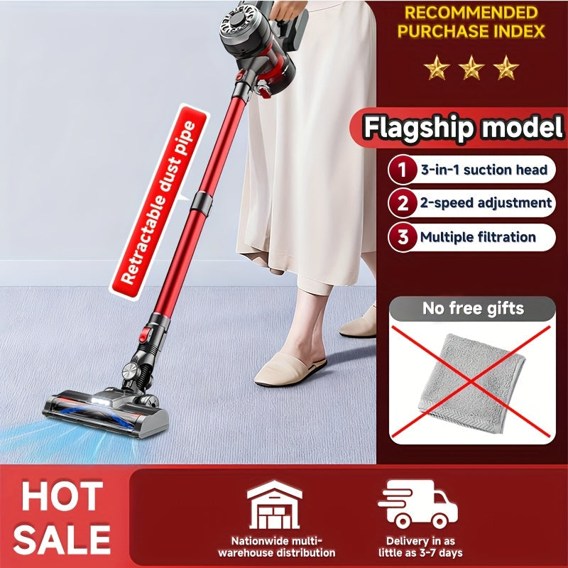 Cordless Vacuum Cleaner with Green Light Indicator, Brushless Motor Rechargeable Handheld Stick Vacuum for Home Car Carpet Pet Hair Hardwood Floor, 2L Dust Cup 45-Min Runtime Multi-Filter Portable Design