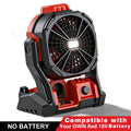 18V Battery Operated Cordless Fan Compatible with Milwaukee M18 Red Battery LED Light Variable Speed 180 Degree Tilt Hook for Hanging Camping Job Site Fan Red Battery Not Included