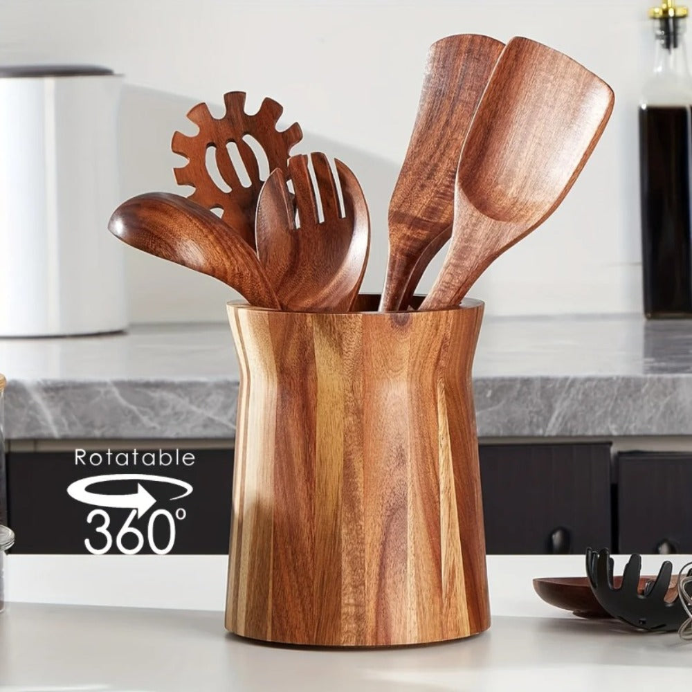 Utensil Holder & Chopstick Organizer - Wall-Mounted Wood Cutlery Storage, No Screws or Adhesive, Space-Saving Kitchen Cabinet Shelf for Spoons, Knives & Asian Chopsticks