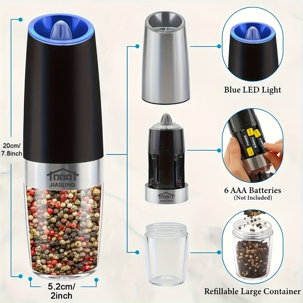 Electric Salt and Pepper Grinder Set 2PCS ¨C Battery-Powered, LED Light, One-Handed Automatic Operation, Adjustable Coarseness