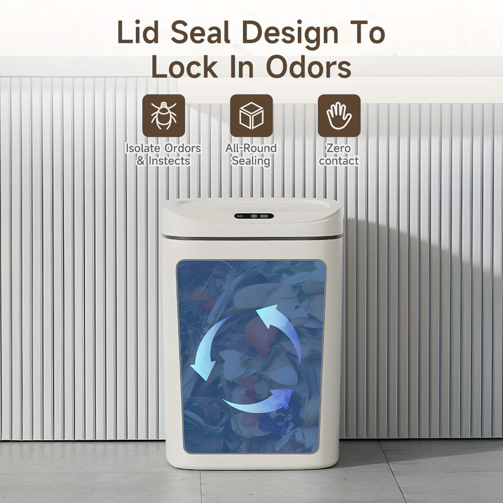 Motion Sensor Trash Can Touchless ¨C Smart Hands-Free Trash Bin with Sealing Lid & Odor-Blocking Technology, Trash Bag Fixing Ring, Easy Clean Durable Design for Kitchen, Office & Bathroom