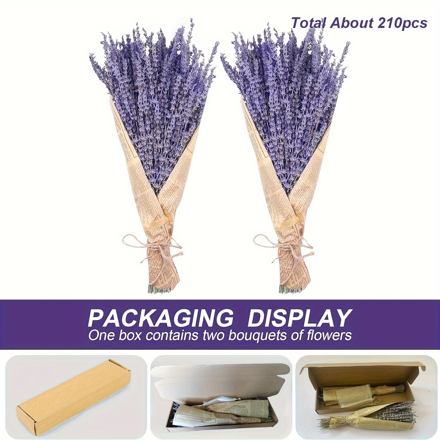 Dried Lavender Bundles 2 Pack, 210 Stems 17-Inch Natural Dried Lavender Flowers for Home Decor, Shower, Wedding Crafts, Fragrance, Photo Props & Floral Arrangements