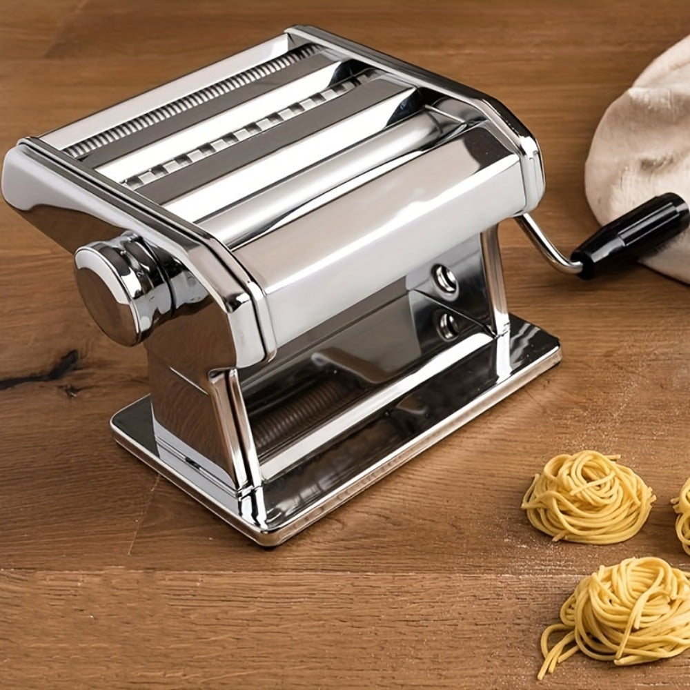 Manual Pasta Maker Machine Stainless Steel ¨C Hand Crank Pasta Roller for Spaghetti Fettuccine Lasagne Noodles, Adjustable Thickness, Anti-Slip Handle, Fresh Homemade Pasta Kitchen Gadget Gift for Foodies