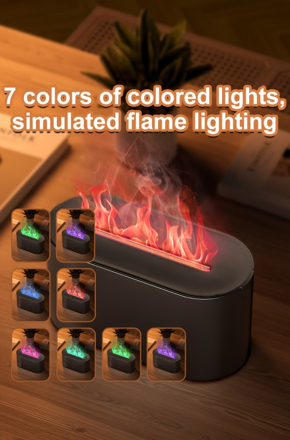 Flame Humidifier USB Mini - 7-Color Flame Atmosphere Light, Aromatherapy & Humidification 2-in-1, 3-Gear Mist Adjustable, Top Fill Design, Romantic Bedroom Decor Night Light, Christmas Gift