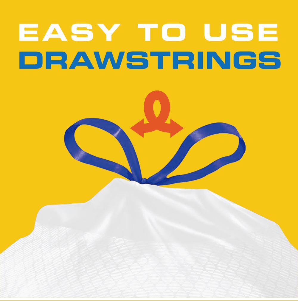 Drawstring Trash Bags 13 Gallon, 150 Count (3 Rolls) Tall Kitchen Garbage Bags with Odor Eliminator Technology, Lemon Mint Scent, Puncture & Tear Resistant, Easy-Tie Drawstring, Fits 13 Gal Trash Cans