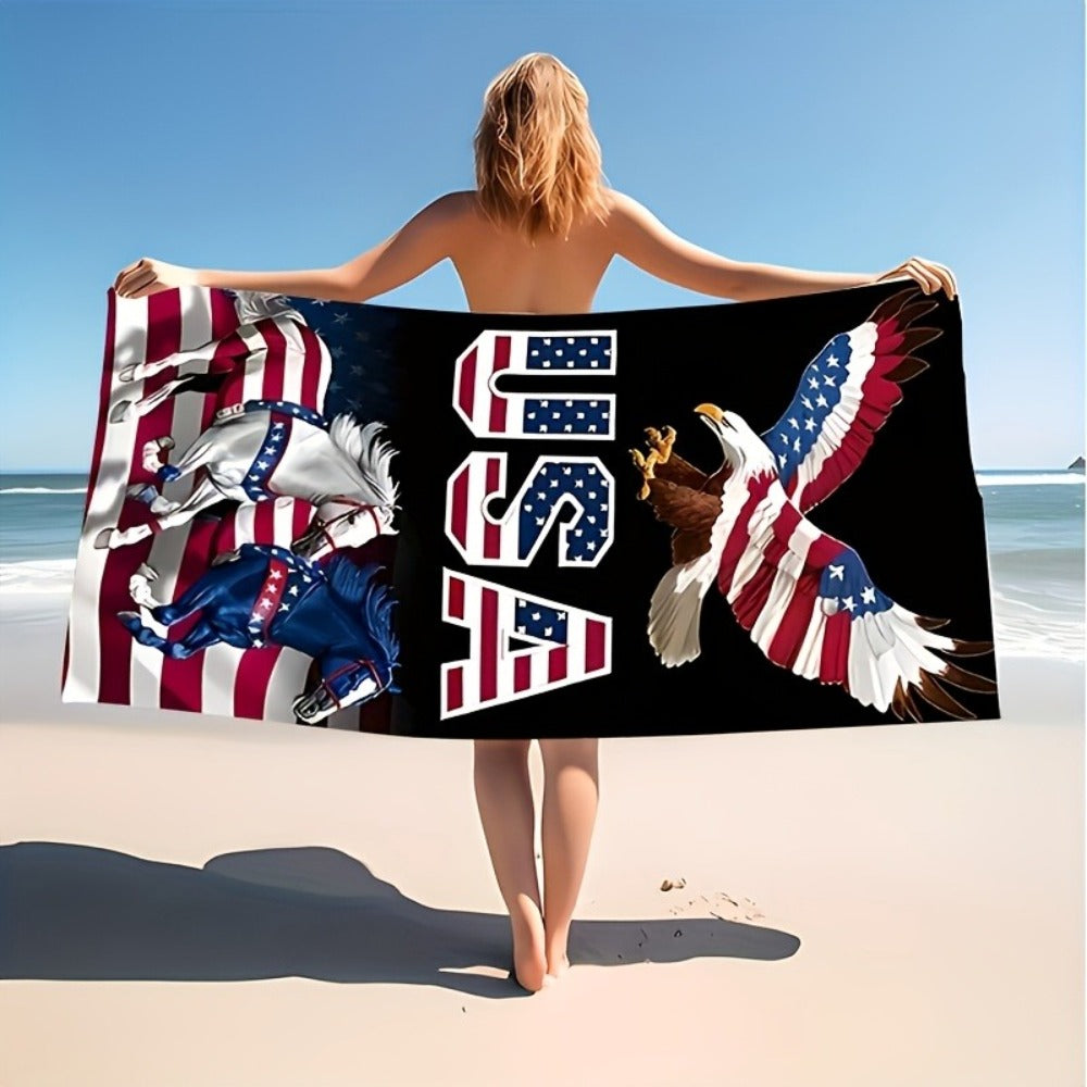 Patriotic Beach Towel American Flag Eagle Design Quick Dry Lightweight Soft Absorbent Polyester Pool Swim Towel USA 4th of July Gift