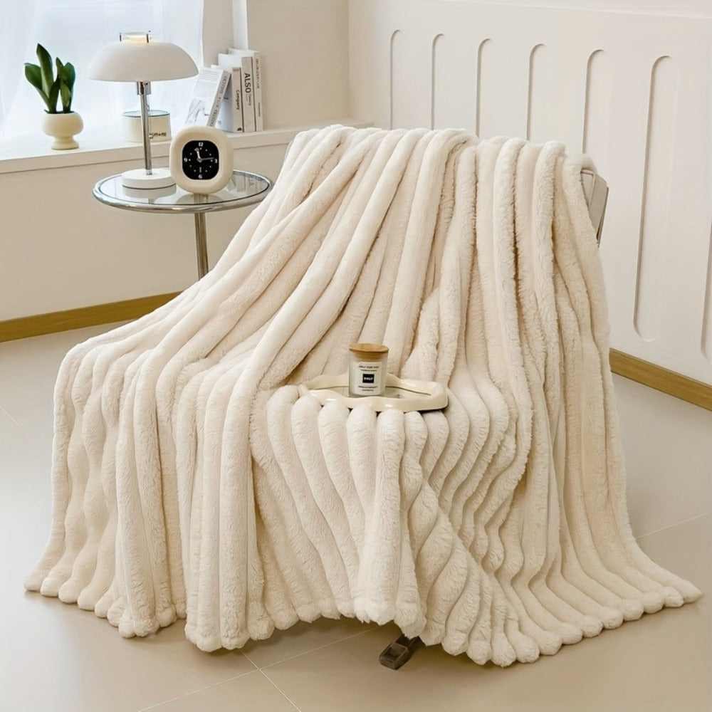 Reversible Faux Rabbit Hair Blanket ¨C Thickened Soft Thermal Throw for Bed, Nap, Office & Camping, All Season, 4 Colors, 5 Sizes