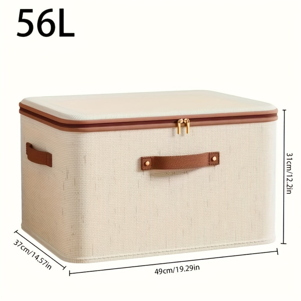 Foldable Storage Boxes with Lids 2-Pack, Large Capacity Linen Storage Baskets with Double Zippers & Leather Handles, Collapsible Fabric Organizer Bins for Bedroom, Clothing, Laundry & Moving