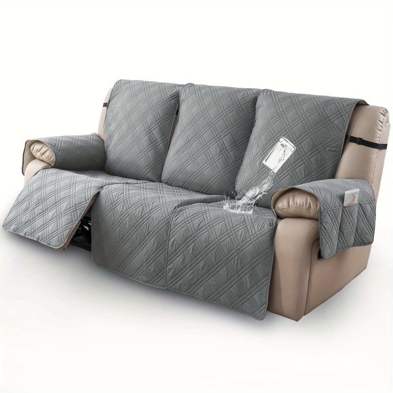 Waterproof Recliner Slipcover 3pcs Set | Non-Slip Quilted Elastic Recliner Chair Cover, Furniture Protector for Living Room Bedroom Office, 8 Colors