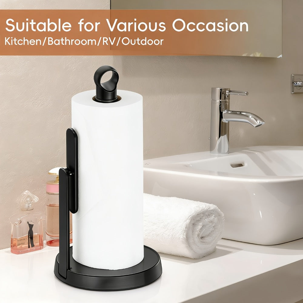 Paper Towel Holder Countertop - Stainless Steel Standing Dispenser with Tension Arm for One-Handed Tear, Modern Kitchen Roll Holder in Silver White Gold Black