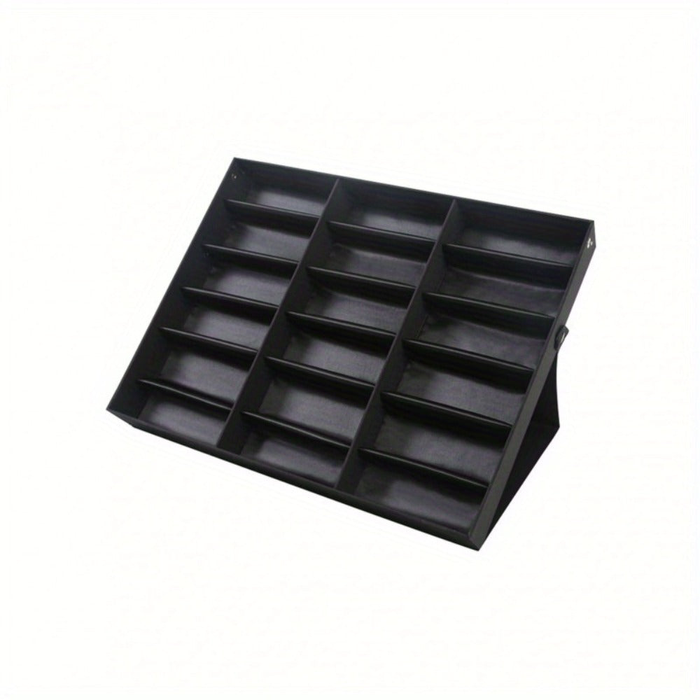 Eyeglass Organizer Box 18 Grid - Velvet Sunglasses Display Case with Foldable Cover, Scratch-Proof Storage for Glasses & Jewelry, Black or White