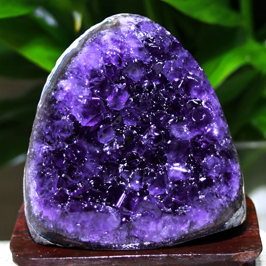 Amethyst Geode Natural Uruguayan Crystal | Polished Edge Display Stone for Home & Office Decor | Raw Crystal Cluster Specimen, Desk Accent, Healing Stone Gift, Tabletop Statement Piece 200-500g