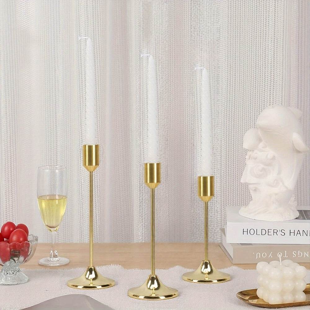 Gold Candle Holders Set of 6 ¨C Cast Iron Single Stem Taper Candlestick Holders for Wedding Centerpieces, Candlelight Dinners, Christmas, Halloween, Thanksgiving & Anniversary Table Decor
