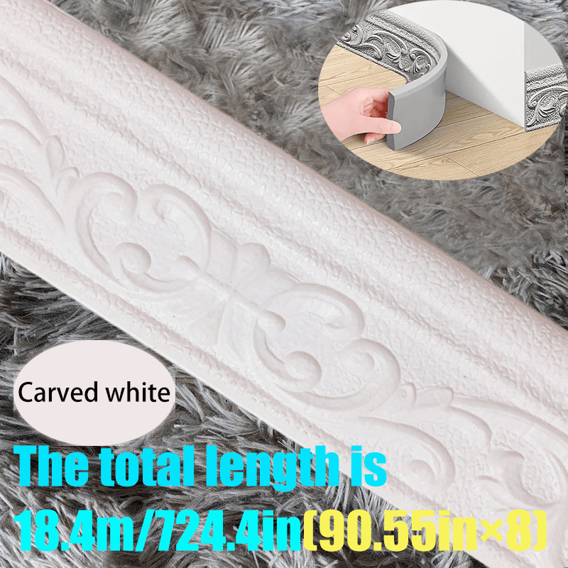 3D Self-Adhesive Foam Baseboard Wall Trim Sticker Waterproof Peel and Stick Carved Wallpaper Border Skirting for Home Decor White Silver Gray Copper Gold 4 8 12 Rolls