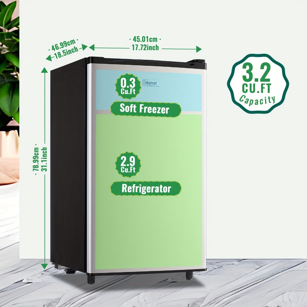 Compact Refrigerator, 3.2 Cu Ft Single Door Mini Fridge with 4-Layer Storage, Removable Shelves, Crisper Drawer & Adjustable Temperature ¨C Quiet Energy-Efficient Small Fridge for Dorm, Office, Apartment and Bedroom