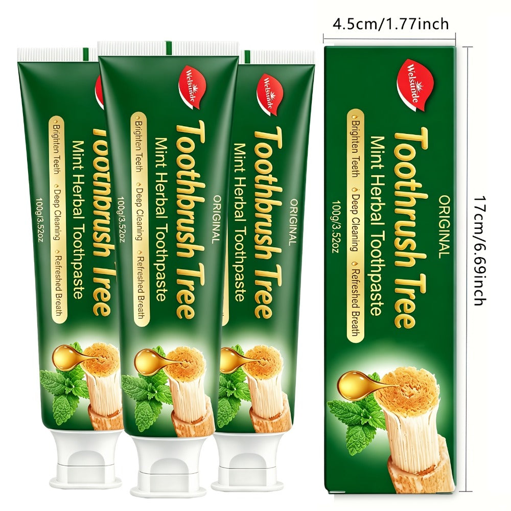 Natural Toothpaste 3-Pack ¨C Herbal Mint Formula for Sensitive Gums & Teeth, Long-Lasting Freshness, Gentle Deep Cleaning Dental Care for Men & Women, Sleek Tube Design with Natural Ingredients