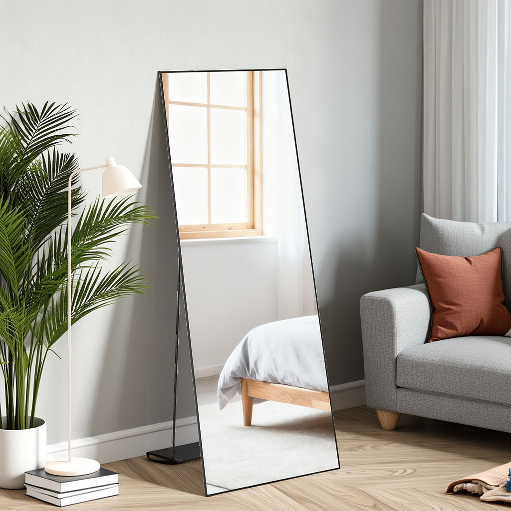 Full Length Mirror Floor Standing, Arched & Rect Body Mirror with Stand, Hanging or Leaning Wall Mirror, Aluminum Alloy Thin Frame for Bedroom Hotel Bathroom