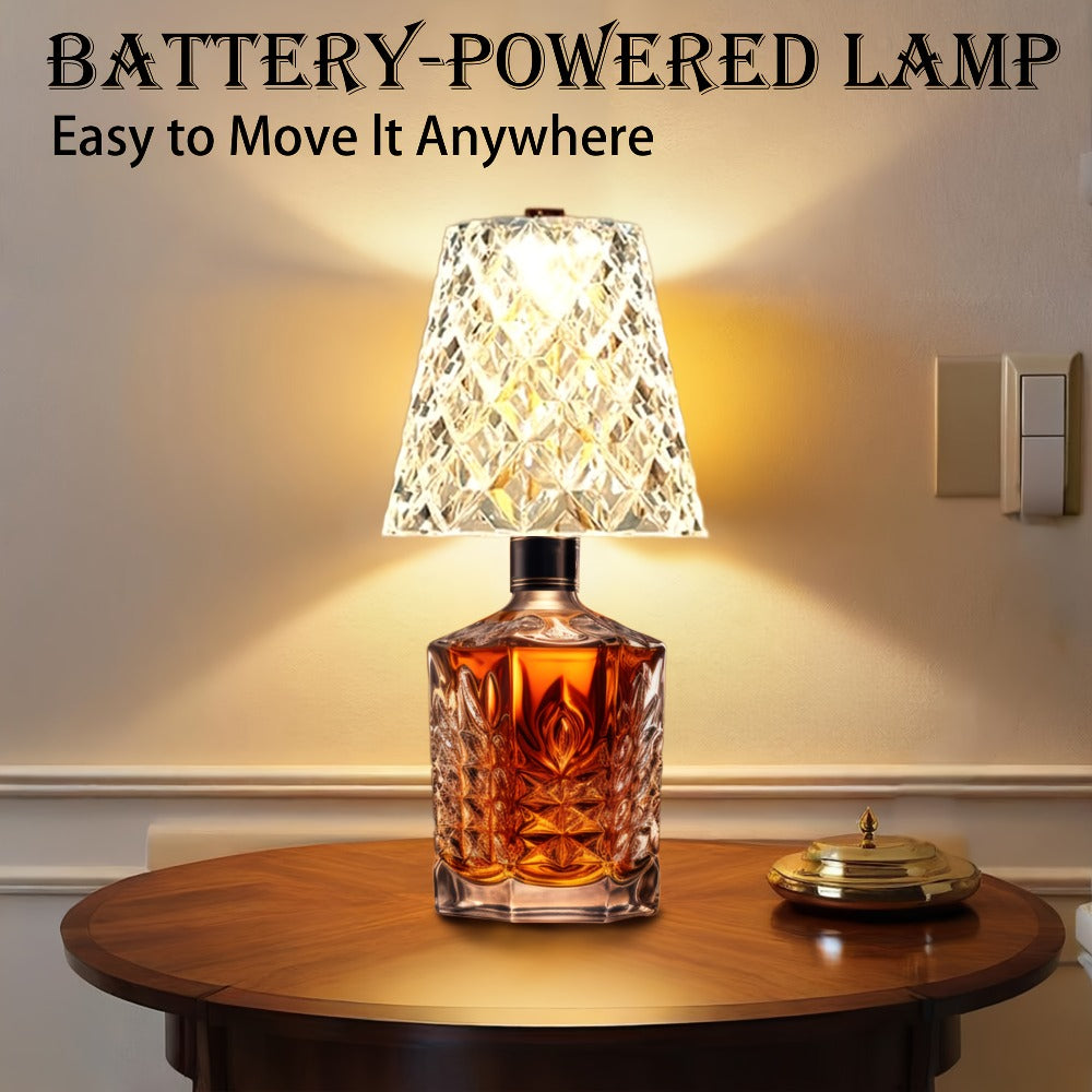 Wireless Wine Bottle Lamp ¨C USB Rechargeable Acrylic Crystal Shade, 3-Color Touch Control Smooth Dimming, 2000mAh Cordless Bottle Light for Bar Decor, Home, Kitchen, Party & Table Ambiance (1pc / 2pcs)