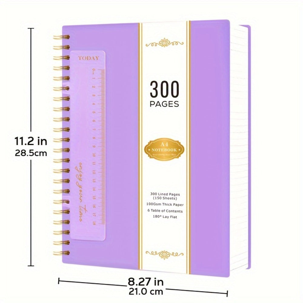 Large Spiral Notebook 300 Pages Hardcover ¨C 8.5x11 A4 College Ruled 100GSM Lined Paper PVC Waterproof Cover for Work School Travel Women Men Purple Pink Blue Black Yellow Green