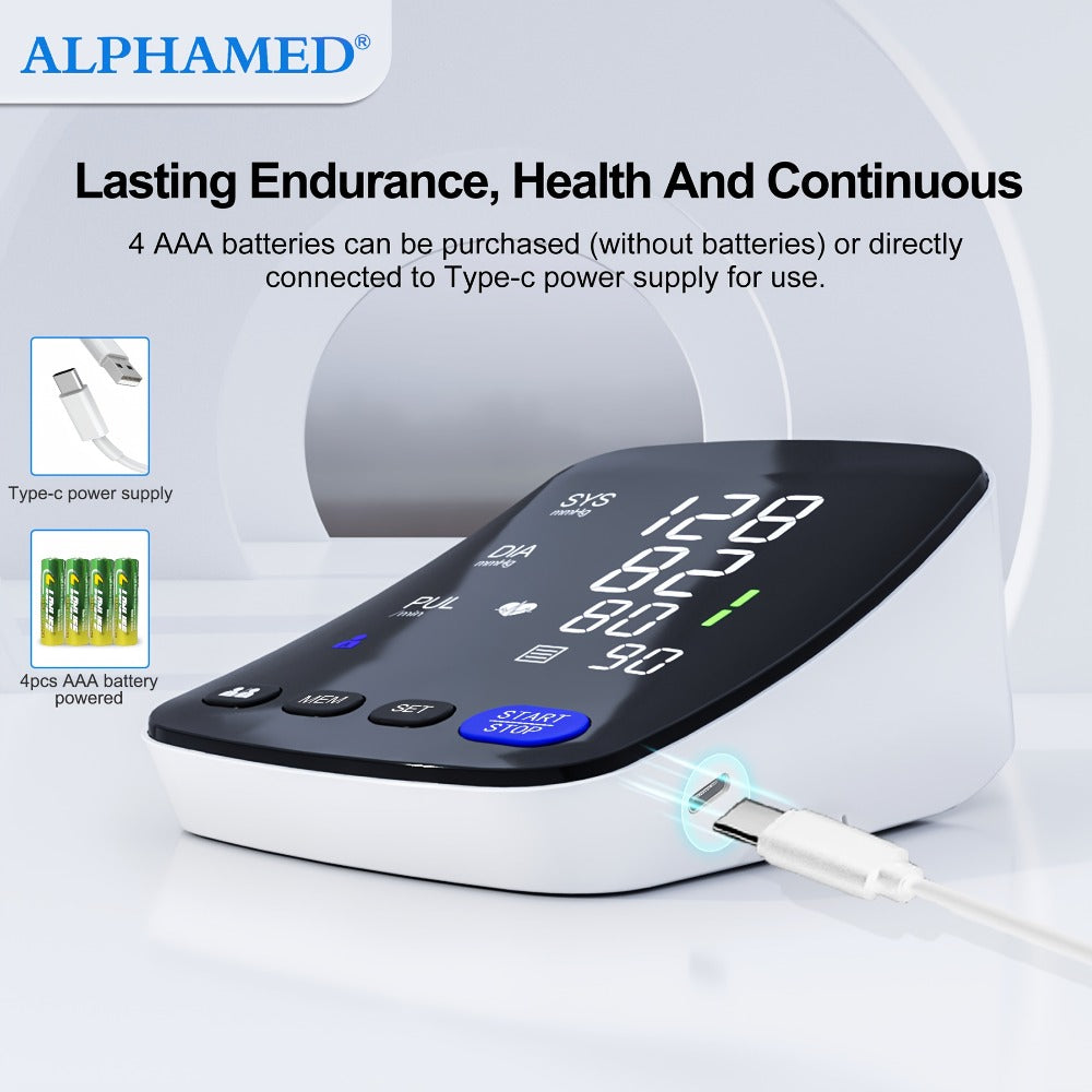 Upper Arm Blood Pressure Monitor - ALPHAMED U82RH Automatic BP Monitor, USB Powered, 8.7-17¡± Cuff, 2¡Á199 Memory, LED HD Curved Screen, Intelligent Design for Elderly & Family Home Use