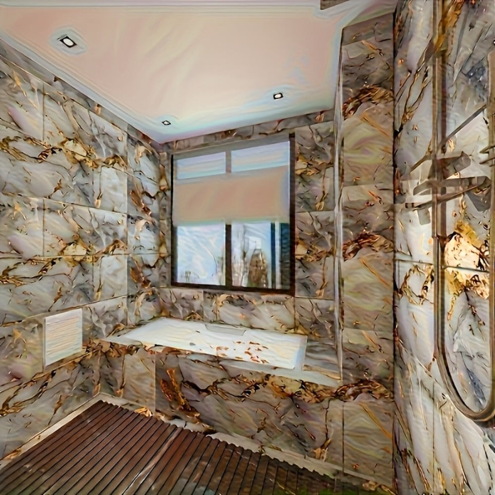Peel and Stick Marble Tile Stickers ¨C Self Adhesive Foam Wall Tiles for Bathroom Kitchen Office Bohemian Home Decor (50/100pcs, White/Gray/Black/Blue Gold)