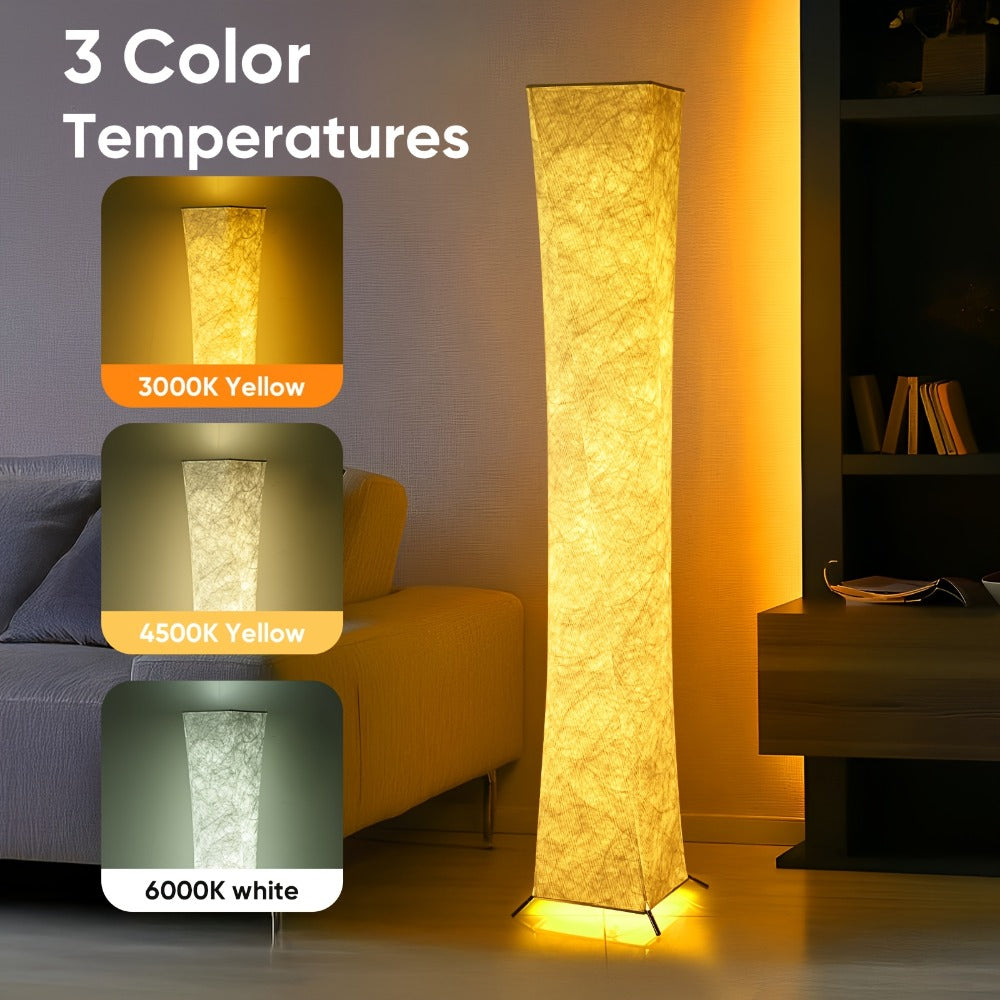 LED Floor Lamp 52 Inch Modern ¨C Adjustable 3000K Warm Light with Remote Control, USB Port, Matte Metal Finish & Tyvek Shade for Bedroom, Living Room & Game Room Space Decor
