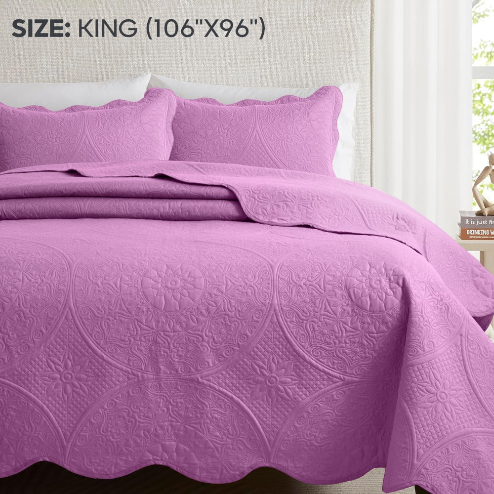 Quilted Bedspread Set 3 Piece ¨C Soft Floral Coverlet with Pillow Shams, Lightweight Breathable Quilt for Bedroom & Guest Room, All Season Bed Cover