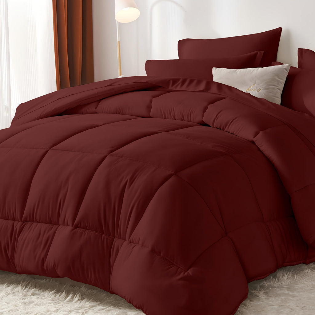 Comforter Set Soft Breathable Microfiber Bed in a Bag with Fitted Sheet Flat Sheet Pillowcases & Shams ¨C All Season Fluffy Checkered Bedding Set Twin Full Queen King