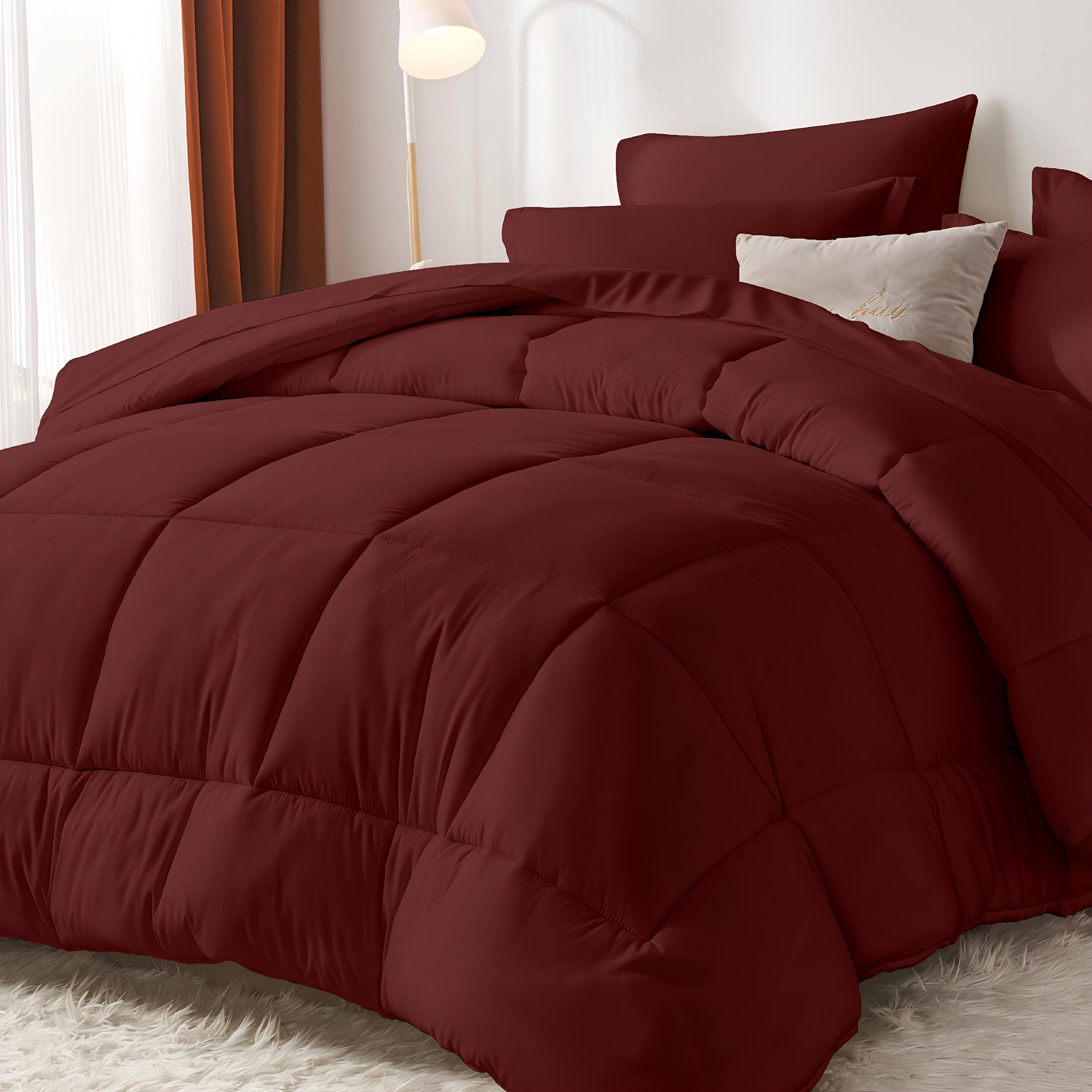 Comforter Set Soft Breathable Microfiber Bed in a Bag with Fitted Sheet Flat Sheet Pillowcases & Shams ¨C All Season Fluffy Checkered Bedding Set Twin Full Queen King