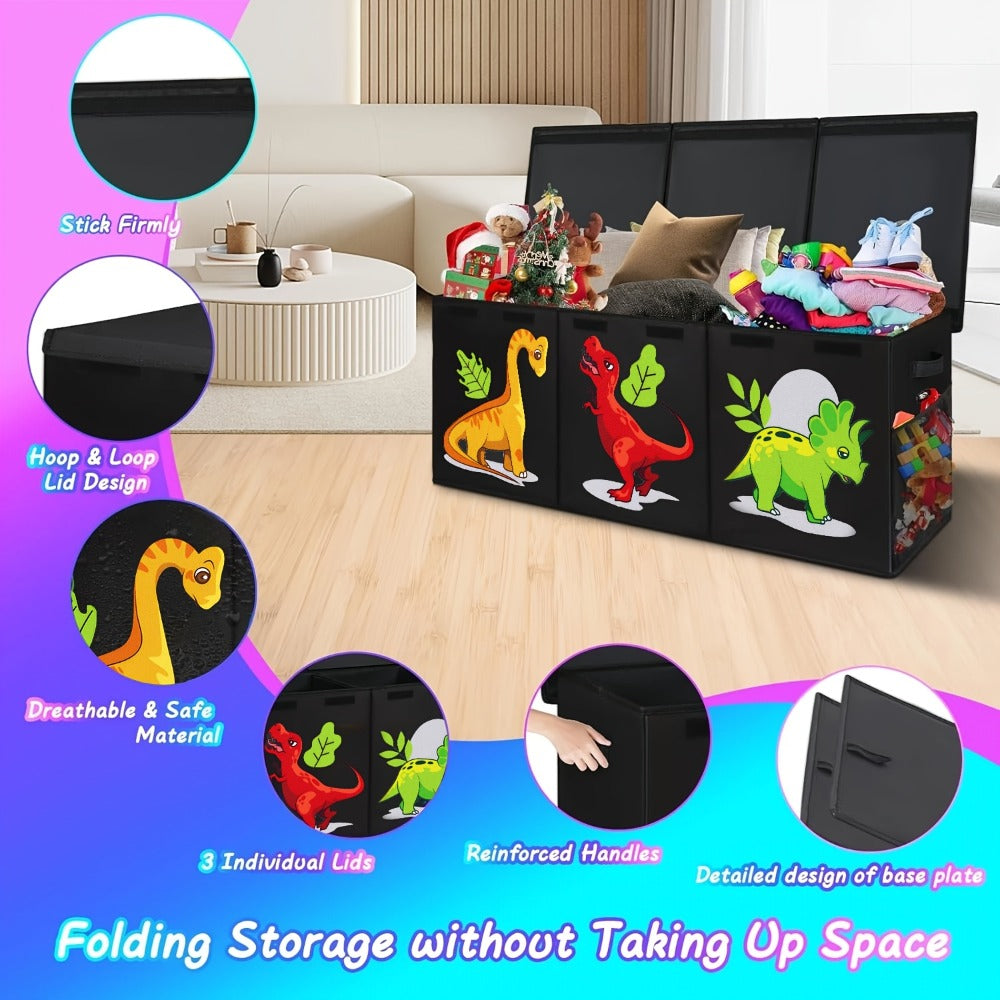 Kids Collapsible Storage Box with Lid Large Toy Chest Bin Organizer Durable Cardboard Flip Top Unicorn Dinosaur for Playroom Bedroom Nursery Boys Girls