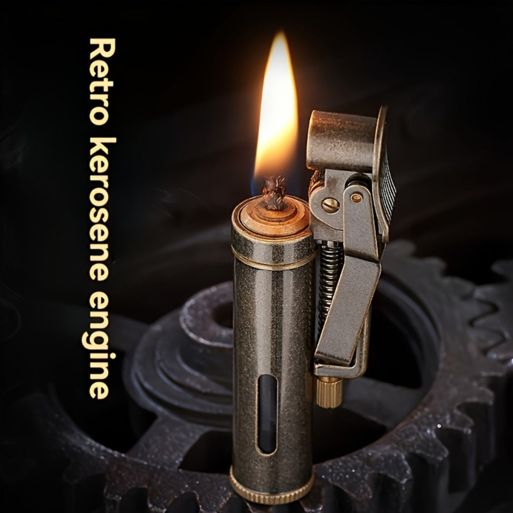Retro Copper Kerosene Lighter ¨C Pure Copper Vintage Flip Top One-Click Ignition Lighter, Nostalgic Personality Design, Windproof Refillable Kerosene Lighter, Unique Gift for Men Friends (Kerosene Not Included)
