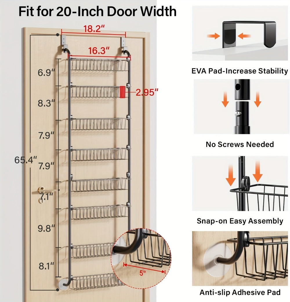 Over-the-Door Metal Organizer Rack 6 & 8 Tier ¨C Pantry Storage, Spice Rack, Kitchen Cabinet Organizer, Holds Up to 80 Lbs